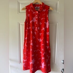 Lesley Evers Orange and Pink Floral Mod Shift Sleeveless Dress